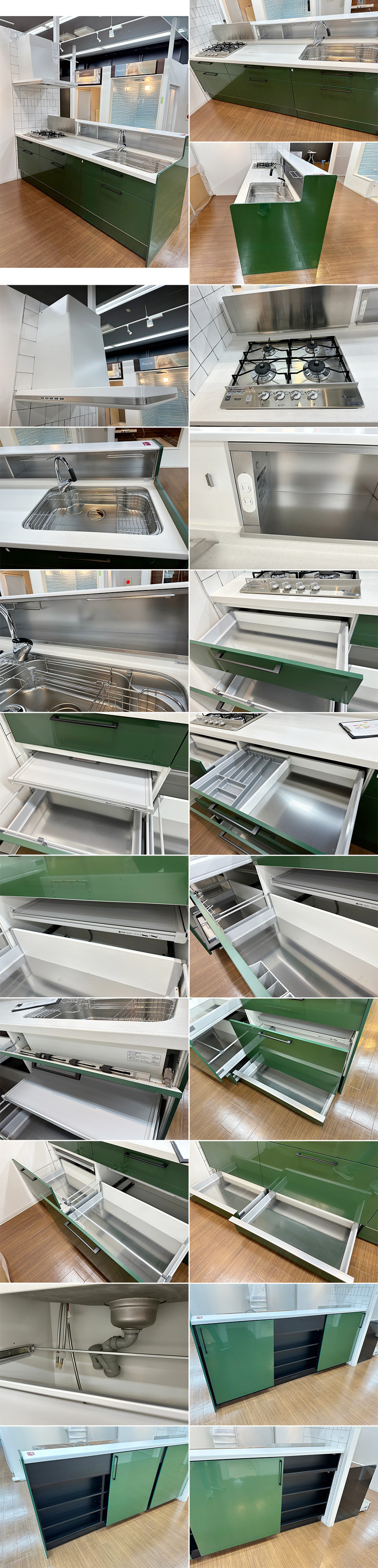 26231■ハウステック ペニンシュラキッチン W2550 SK5 レンジフード ガスコンロ 人工大理石天板■展示品/取り外し品/未使用品/右S