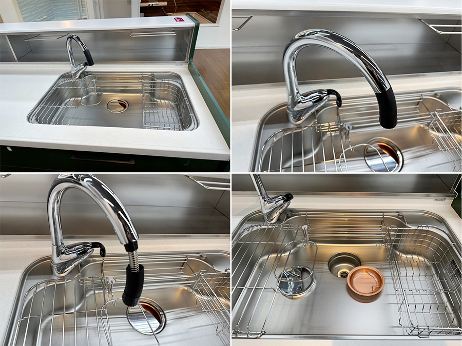 26231■ハウステック ペニンシュラキッチン W2550 SK5 レンジフード ガスコンロ 人工大理石天板■展示品/取り外し品/未使用品/右S