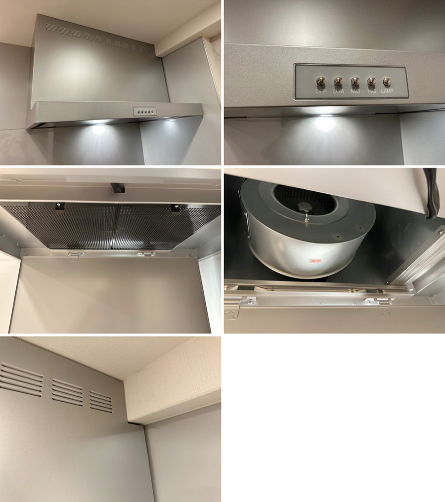 26596■クリナップ 対面キッチン W2485 レンジフード コンロ 食洗機 高級人造大理石天板■展示品/取り外し品/未使用品/左シンク