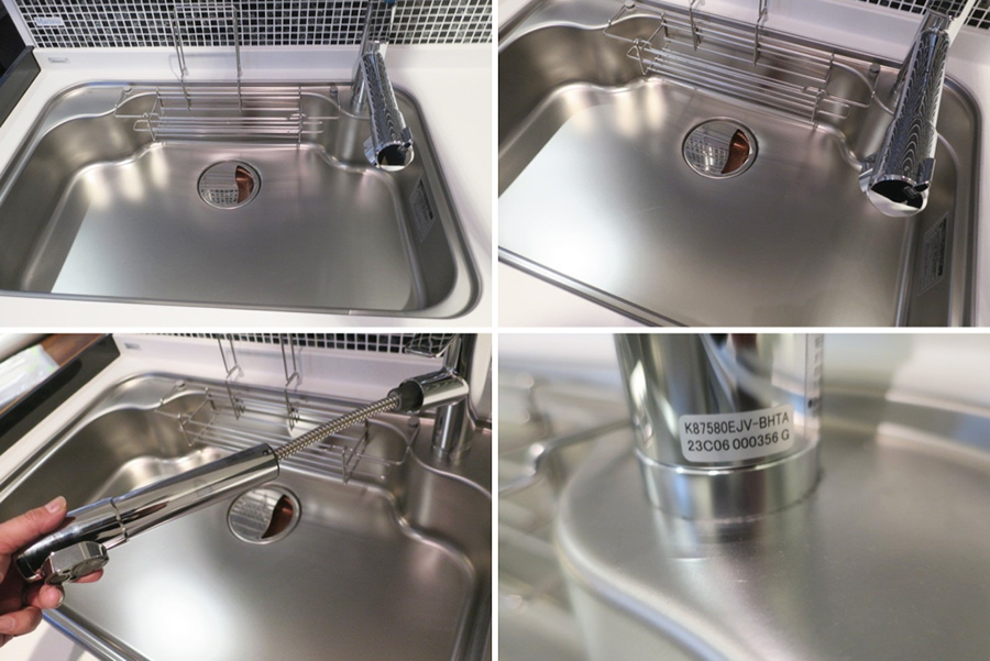 27268■ハウステック Ｉ型キッチン W2550 レンジフード コンロ（LPG） 食洗機 人工大理石天板 SK7■展示品/取り外し品/未使用品/左シンク