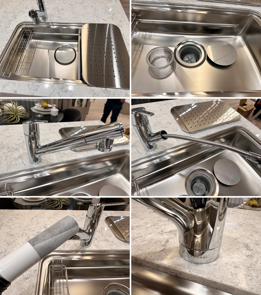 27460■タカラスタンダード 対面キッチン W2440 レンジフード コンロ 食洗機 高級人造大理石天板■展示品/取り外し品/未使用品/右シンク